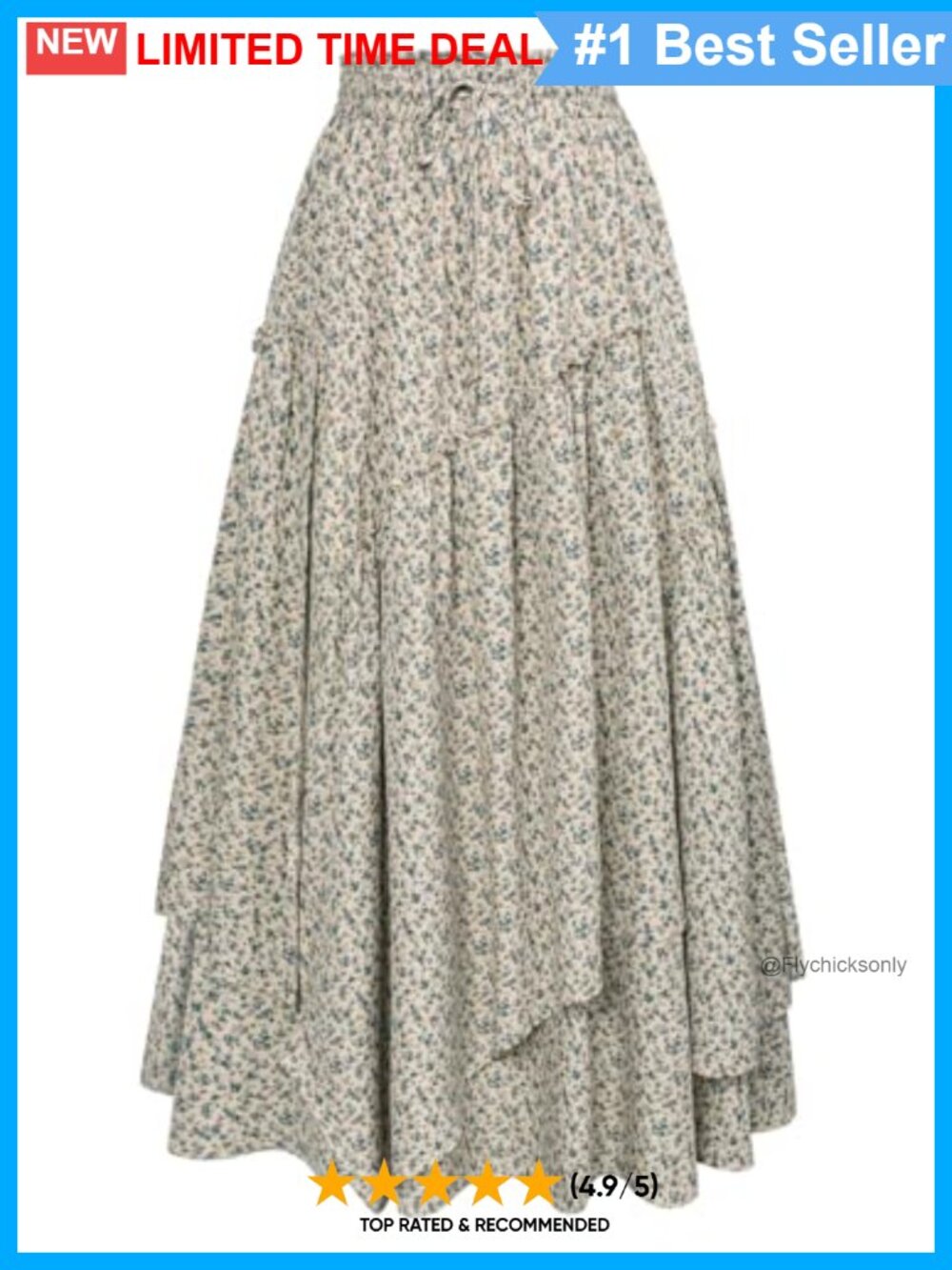 Floral Maxi Skirt A-Line Tiered Elastic High Waist Flowy Long Skirt